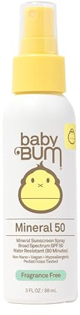 Sun Bum Baby Bum SPF 50 Sunscreen Spray Mineral UVA/UVB Face and Body Protection for Sensitive Skin Fragrance Free Travel Size 3 FL OZ