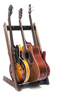 Ruach GR-3 Multi-Gitarrenständer für Gitarren und Koffer, personalisierbar, 3-Wege-Muster, Walnuss