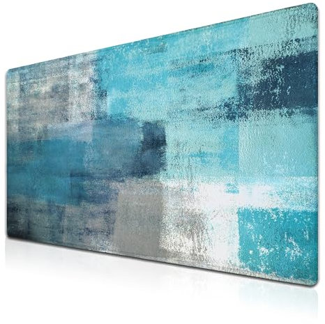 Samgula XXL Mouse Pad Turquoise and Gray, Extra Large Mouse Pad Gaming Desk Mats, Oversized Mousepad Non-Slip Rubber Base, 35.4 X 15.7 inch for Work/Game/Office/Home Abstract Painting Contemporary