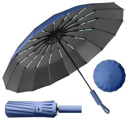 LENDOO Ombrello Pieghevole Antivento,Ombrello Automatico Ombrello Compatto Pieghevole a 16 Costole, Grande Ombrello Tascabile Con Apertura Automatica, Antivento Anti UV