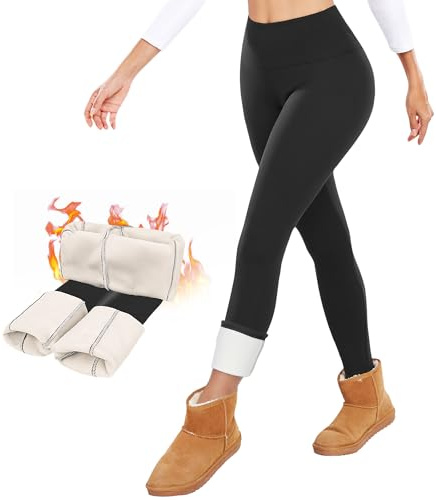 DHSO Fleece Lined Leggings Women - Thick Winter Thermal Warm Pants Black