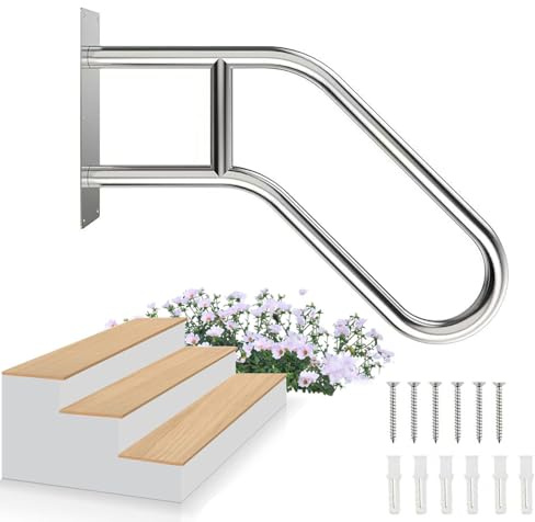 TOOSOAR 60cm U-förmiger Handlauf Edelstahl,Wandmontage,Stabil Und Rutschfest,für Garten, Garage, Veranda, Innen und Außen