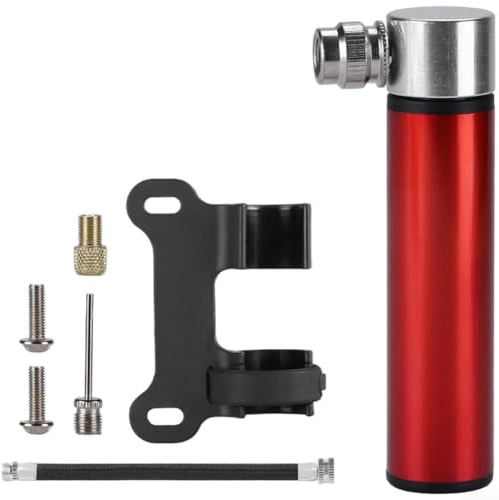 Mini pompe à vélo portable avec pression de 120 psi, cadre en alliage d'aluminium et tuyau amovible pour un gonflage facile des pneus de vélo et des ballons de sport (rouge)