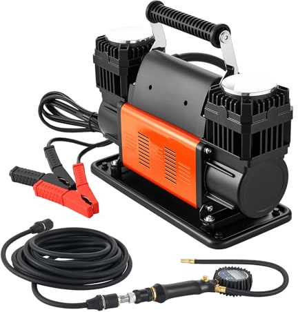VEVOR Gonfleur Pneus Voiture 12 V Compresseur à Air Portatif Double Cylindre 300 L/min 1080 W avec Manomètre Numérique, Adaptateurs, Pompe à Air Tout-terrain pour Camions Voitures SUV 4x4 Camping-cars