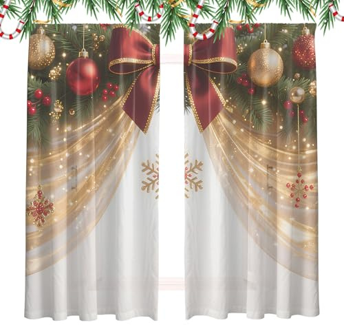 Jul Gardiner För Sovrum 2 Panels Set Snöflingor Julfest Bakgrund