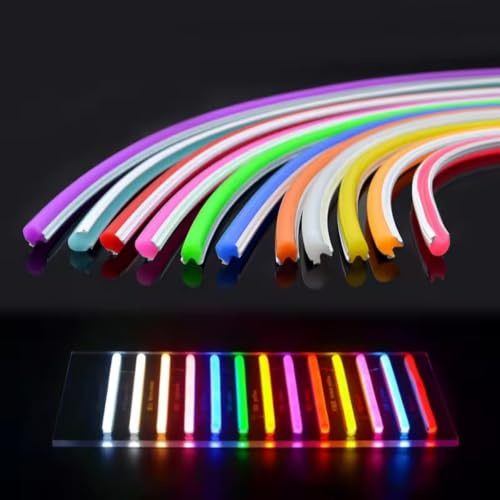 KSDLMPA 16.4Ft/5M Separated Neon Flexible LED Light Strip Cover, 8mm White Wear Free DIY Bendable Silicone Diffuser Cover with Cutter and Warm White LED Strips for Bar Car Outdoor Home DIY Decor