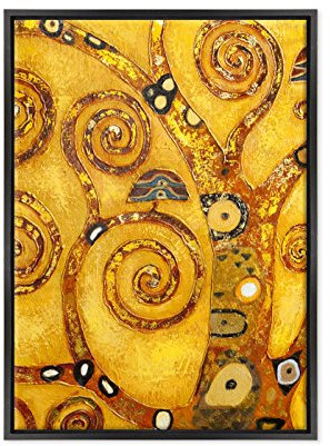 ConKrea Quadro su Tela Canvas INTELAIATO - con Cornice - Klimt Particolare - Albero della Vita - 50x70cm - Stile Moderno Nero - (cod.1384)