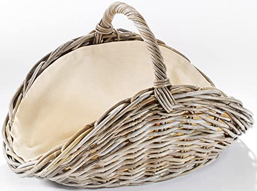 Kobolo Kaminholzkorb oval Kubu grey aus Rattan mit Henkel und Leinen ausgeschlagen