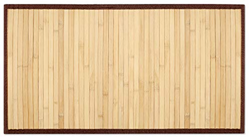 Navaris Badvorleger Bambus mit Stoffrahmen - 80x43cm Holz Bad Vorleger Bambusmatte für Badezimmer - Duschmatte Badematte Läufer - Holzmatte in Braun