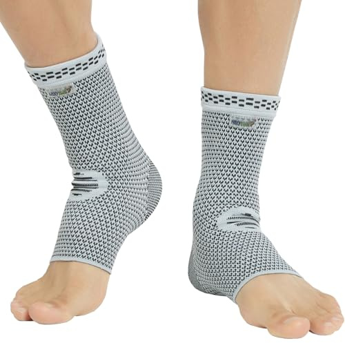 NEOtech Care Tobillera de compresión Tejido de punto de fibra de bambú - Ligero, elástico y transpirable - Pie derecho o izquierdo - Hombre y mujer (Gris, Talla S, 2 Unidades)