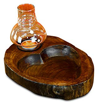 Kinaree Cuenco de madera con forma de corazón, 20 cm, de teca, con portavelas de cristal y vela (marrón)
