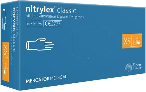 MERCATOR MEDICAL Nitrilhandschuhe, puderfreie Einweghandschuhe NITRYLEX CLASSIC, Größe: XS - 100 Stück, texturierte Fingerspitzen, latexfreie Einmalhandschuhe, Nitril-handschuhe, blau