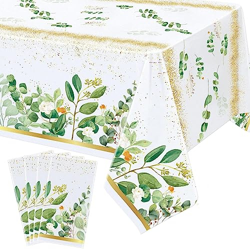 Hegbolke 4er-Pack Salbeigrün-Blätter Eukalyptusblätter Tischdecken – 220x130cm Salbeigrün Baby Shower Tischdecken, für Babyparty, Party, Zuhause, Geburtstag, Hochzeit, Tischdekoration