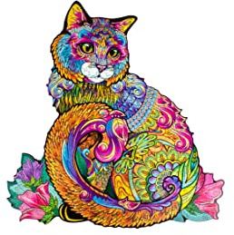 WOODVIO - Holzpuzzle für Erwachsene und Kinder - Katze, tierförmiges Fantasiepuzzle, 208 einzigartige Stücke, Größe King (45 x 43 cm)