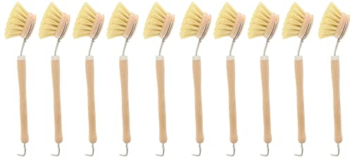 teemando® 10 X Marken Spülbürste aus Holz, 24 cm, 5,3 cm großer Bürstenkopf zum Wechseln