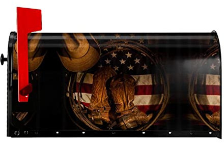 Copertura per cassetta delle lettere con bandiera americana con stivali da cowboy, con ventosa, impermeabile, (coerente su entrambi i lati)