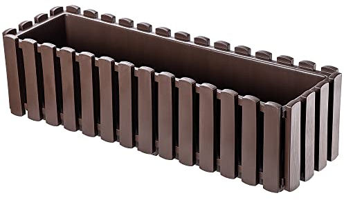 KADAX Blumenkasten, Balkontopf in 2 Größen, Blumentopf in Latten-Optik, Pflanzkübel im Landhausstil, Pflanzkasten mit Gummikorken, Leichter Übertopf (60cm / braun)