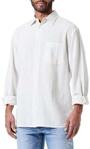 JACK & JONES Herren Jorblicher Linen Check Shirt Ls Langarmhemd, Cloud Dancer/Stripes:Stripes, M