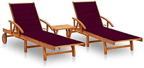 ZEYUAN Sonnenliegen 2 STK. mit Tisch und Auflagen, Gartenliege, Strandliege, Relaxliege Garten, Saunaliege, Poolliege, Garten Liegen, Massivholz Akazie