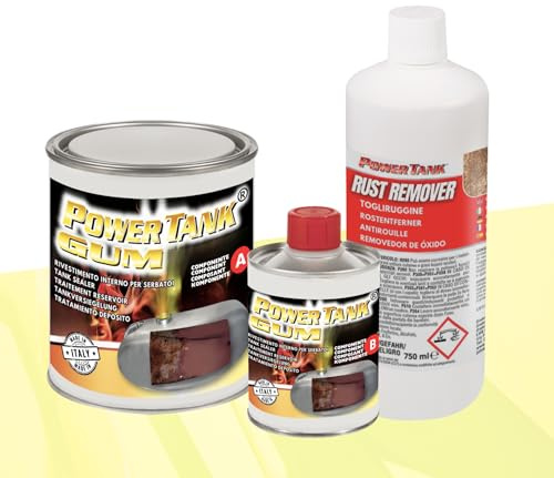 POWER TANK GUM - Traitement réservoir auto (50/55 litres) Kit grand grand 1,3 kg pour intérieur réservoirs diesel essence élimine la rouille répare protège rouillé de moto voiture antique avec