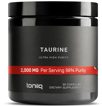 Toniiq 2000mg Taurine Supplement - High Purity Taurine Powder Capsules, 98%+ Pure, Third-Party Lab Tested - Potent, Non-GMO, Gluten-Free, Effective Formula 45 Optimal Servings Per Bottle