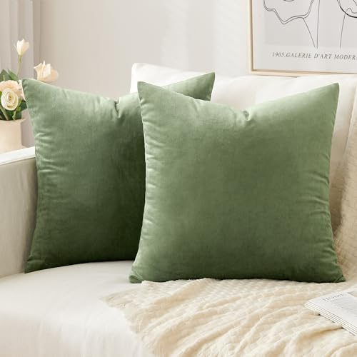 Slozzi 2er Set Samt Kissenbezüge Haushalt Dekokissen Dekorative Kissenhülle Weich Sofakissen für Sofa Schlafzimmer Wohnzimmer 40x40 cm Grün
