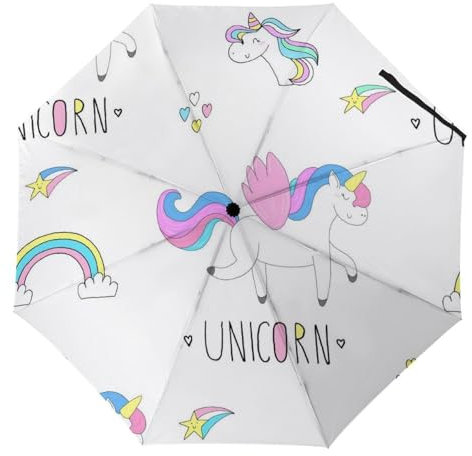 YBQLNP Regenschirm Sturmfest Weißes Einhorn Automatik Taschenschirm Mit Schirmtasche Uv Faltbarer Regenschirm