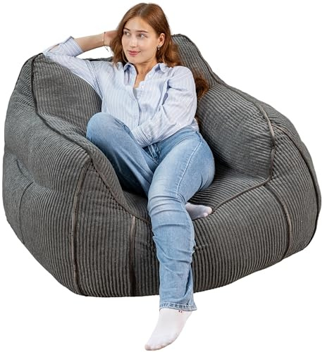 bananair - Pouf Salon & Chambre en Velours Côtelé - Fauteuil Pouf Cocooning, Élégant & Douillet - Idéal pour Coin Lecture ou Cosy (Gris Foncé)