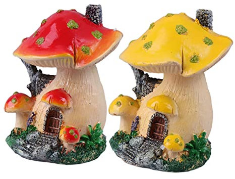 FONDOTIN 2stücke Miniatur Pilzhaus Dekor Aus Harz Für Microlandschaft Schmuck Garten Pilz Modell Ornament Langlebig Und Verformungsbeständig