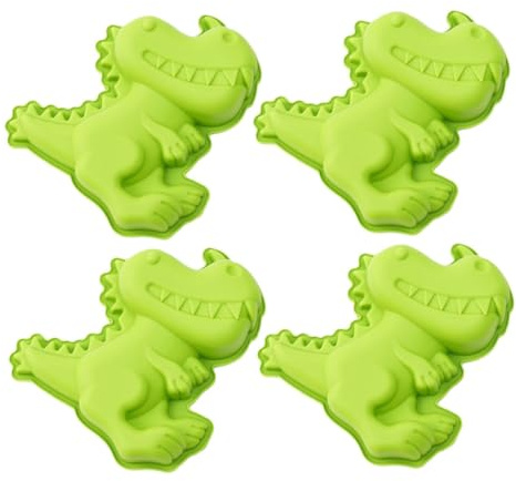 GOOHOCHY 4 Piezas Moldes de Silicona Dinosaurio para Postres y Fondant Moldes para Chocolate Decoración de Tartas y Cupcakes para Fiestas Infantiles Resistentes Altas Temperaturas Fácil Uso