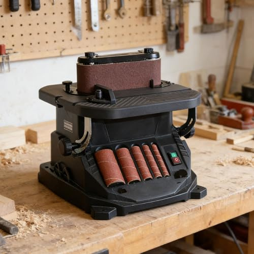 Electric Belt Sander, 400x400mm Workbench, Woodworking Coil Sander with 5 Sanding Sleeves, 13-51mm Sanding Ring Range for Home and Studio