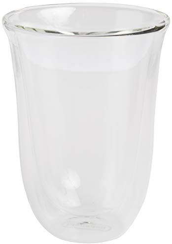 De'Longhi Juego de 2 vasos premium para café latte macchiato, apto para lavavajillas, pared doble vidrio templado, transparente, 220 ml