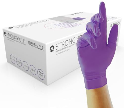 Unigloves GM0062 Stronghold Sans Poudre Gants en Nitrile, Taille 7/Small, Violet (Lot de 100)