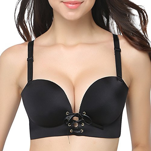 FallSweet Add Two Cups Bras Brassiere for Women Push Up Padded Unlined (80/36C, Black)