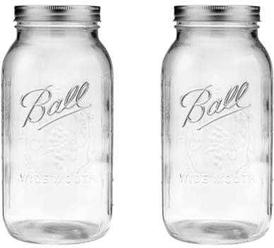 Ball Wide Mouth Glass Mason Jars with Lids and Bands, Used for Canning, Pickling, Juice, Jam, Jelly, Half Gallon Size 64 Ounce (Pack of 2)