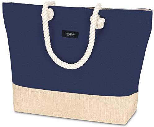 LARKSON Strandtasche XXL - No 1 - Große Badetasche Damen mit Reißverschluss - Schwimmtasche Groß für Familie - Shopper Strandtaschen Maritim - Kleine Reißverschlusstasche im Hauptfach