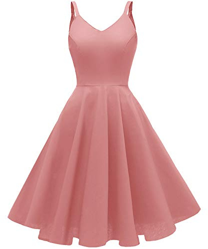 GOOBGS Women's 1950s Retro Vintage Spaghetti Strap Cocktail Swing Dresses with Pockets Blush S