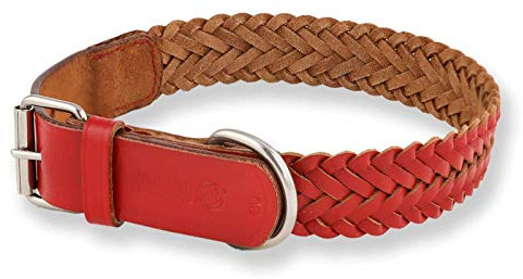 Monkimau Halsband für Hunde, breit geflochten, Rot, L 44-53 cm