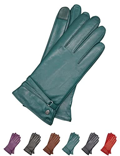 AKAROA ESTD 2019 Lederhandschuhe Damen ISA, Touchscreen Funktion, italienisches Leder, recyceltes Strickfutter aus 50% Kaschmir und 50% Wolle, 4 Größen S - XL