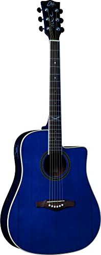 Eko GUITARS - NXT D100CE SEE THROUGH BLUE, Chitarra Acustica Top in Abete, Fasce Fondo e Manico in Mogano, Tastiera in South American Roupanà, Scala 648 mm, Dreadnought Cutaway, Colore Blu