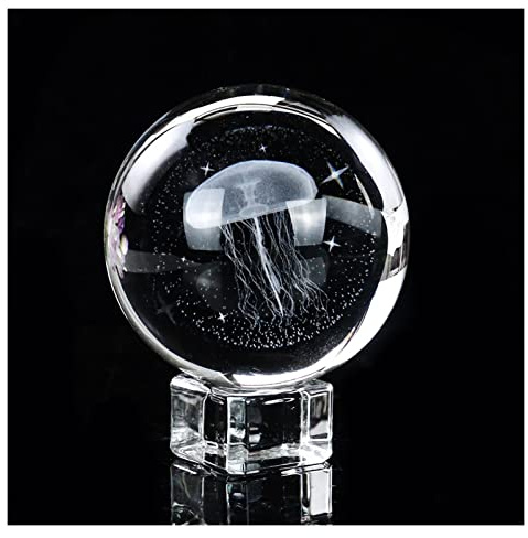 TYUTYU Kristall Innenschnitzerei Dreidimensionale Qualle K9 Kristallkugel Facettierte Prisma Sun Catcher Ornamente Figuren Handwerk Wohnkultur Ornament (Color : with Display Stand)