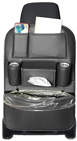 Qirc Auto Organizer Rücksitz, Rückenlehnenschutz Auto Kinder Autositzschutz aus PU-Leder, universeller Wasserabweisender Kick Matten Schutz für Autositz,1 Stück (schwarz)