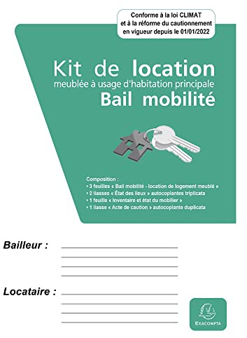 Exacompta - Réf. 63E - Kit de location - bail mobilité - 3 feuillesBail mobilité - 2 liassesEtat des lieux - 1 feuilleInventaire et état du mobilier - 1 liasseActe de caution