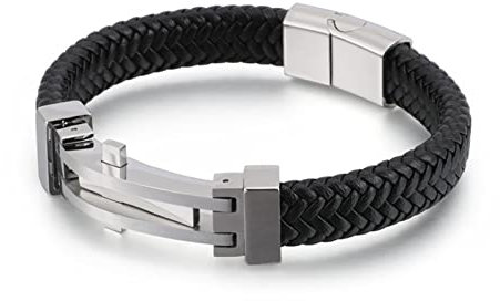 Dsnyu Armbänder Leder, Silber Bettelarmband Herren, 21.5CM Einfachheit Punk Armband Klassik Schmuck
