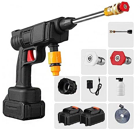 Pistola A Pressione Acqua, Alta Potenza 600w,Due Batterie 24v1500mah Pistola Alta Pressione, Ugello Multiuso Lavapavimenti Esterni, Incontra Una Varietà Di Pulizia