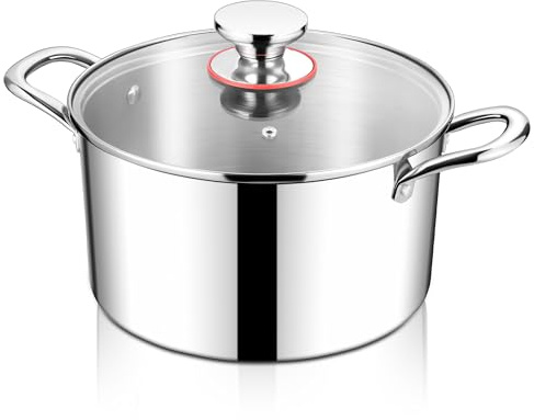 HaWare Kochtopf, 24cm Topf Induktion aus 3-Lagen Edeastahl, 5,7L Kochtöpfe Nudeltopf mit Glasdeckel für alle Herdarten, Suppentopf Fleischtopf zum Kochen, Gesund & Unbeschichtet, Spülmaschinenfest