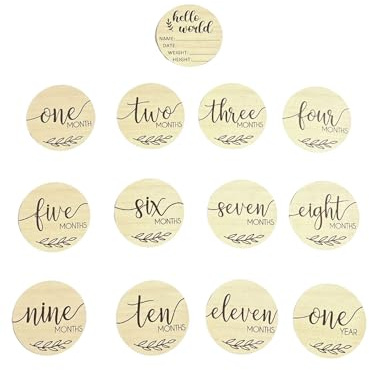Holz Meilensteinkarten Set Olive | Baby Meilensteine bedruckt | inklusive Baumwollsäckchen | Meilensteinscheiben | erstes Jahr Geschenk