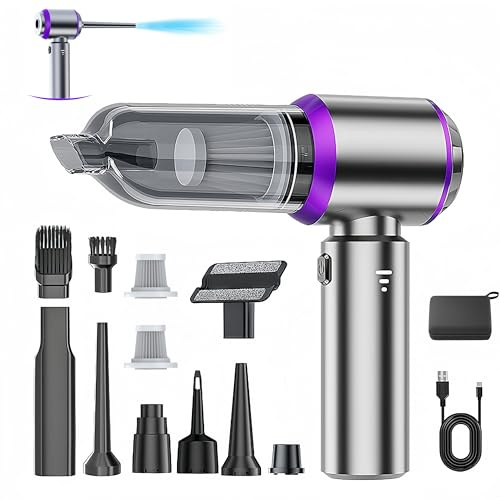 LYCVVVGS Handheld Car Vacuum Cleaner, 21000PA Rechargeable High Power Cordless Mini Vacuum Cleaner and Blower 4-in-1 with 3 Gear, Vacuum with Brushless Motor for Car, Home, Office, PC