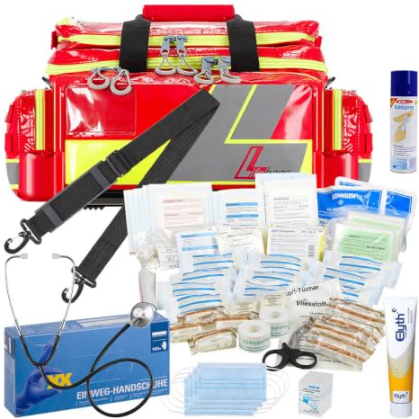 TMS PRO SHOP Notfalltasche M SÖHNGEN Lifebag, rot/silber/gelb, DIN 13169 mit Zusatzmaterial, Art.-Nr. 611054 | Erste Hilfe Tasche | Sanitätstasche | Notfalltasche