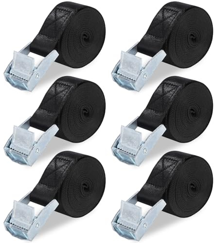 LEAZZLE 6 Pezzi 25mm x 1M Cinghie di Fissaggio, Cinghia a Cricchetto, Portata 250 KG, Cinghia Fissaggio, Fasce a Cricchetto, per Moto, Portabici, Bici, Camion, Bagaglio, Rimorchi